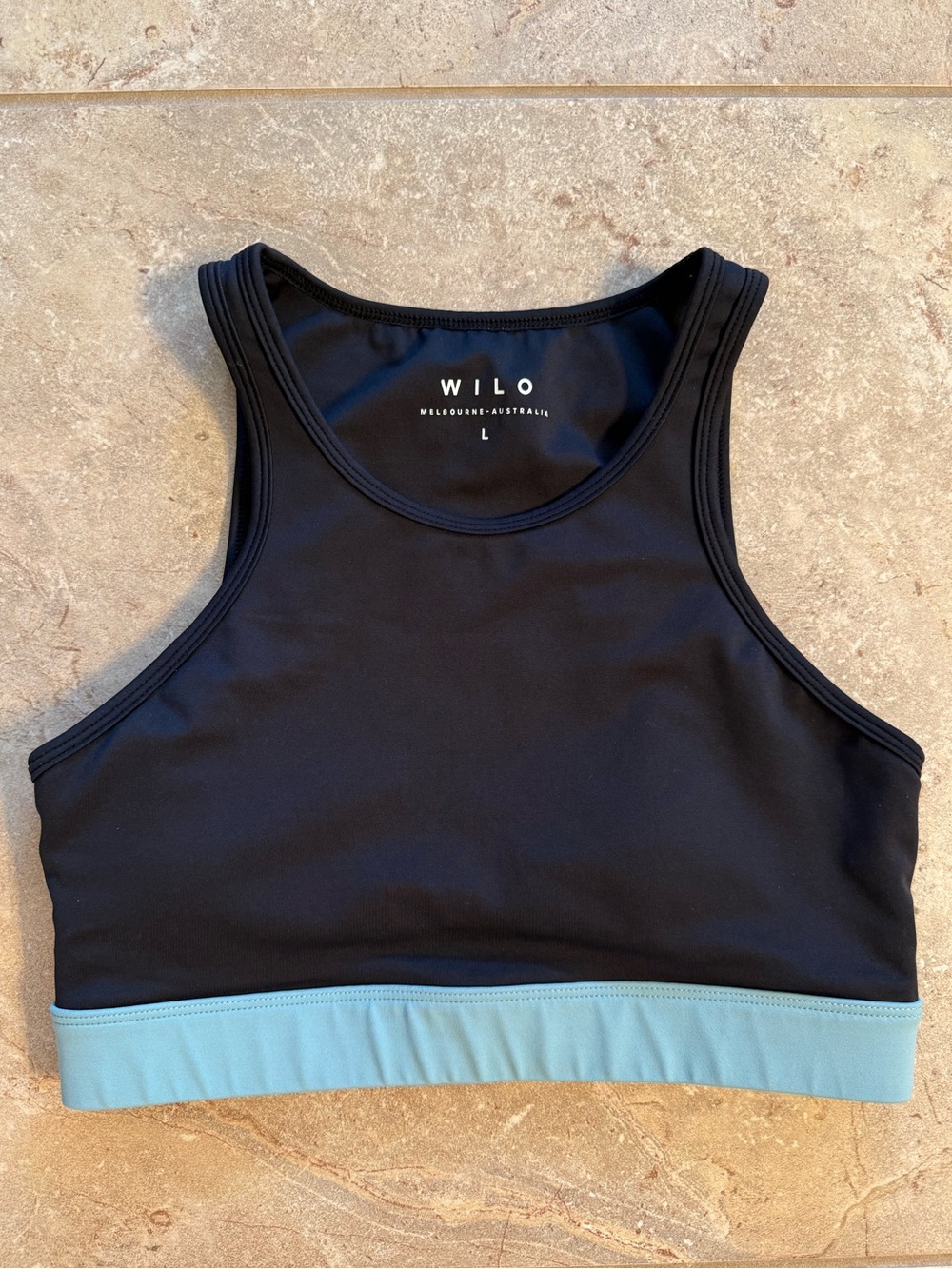 🩵WILO Melbourne Australia Black Aqua High Neck Sports Bra Size Large EUC